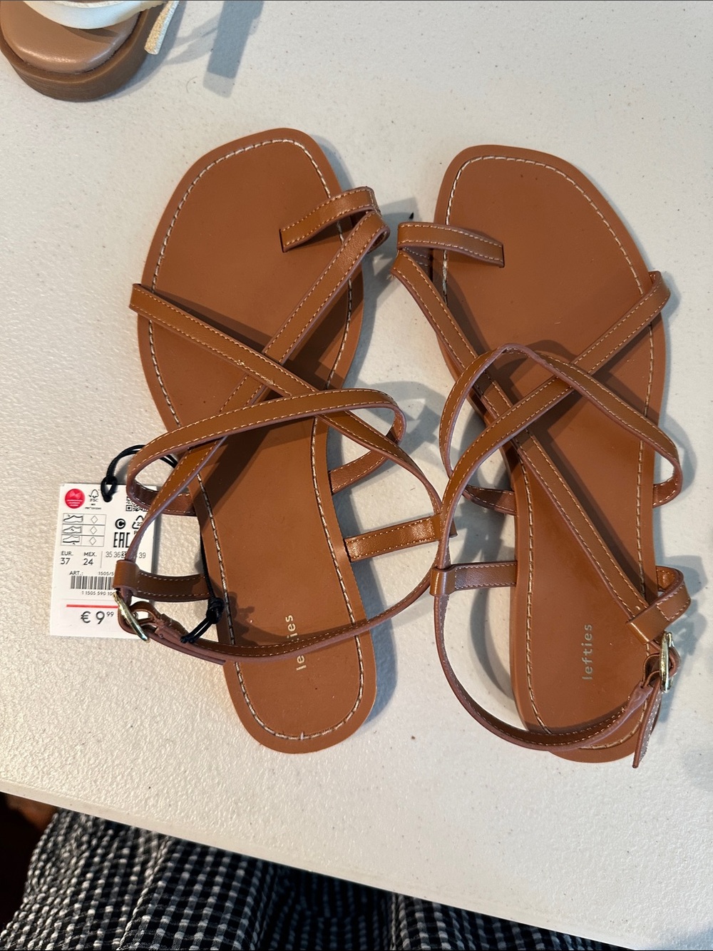 Lefties Brown Strappy Leather Flat Sandals